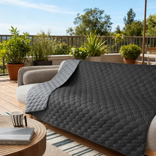 Image of gogobunny 100% Double Sided Waterproof Dog Blanket Soft Pet Bed Cover Reversible Protect Furniture Couch Sofa Car for Puppy Cat Kids (Dark Charcoal /Light Charcoal, 52x82 Inch (Pack of 1))
