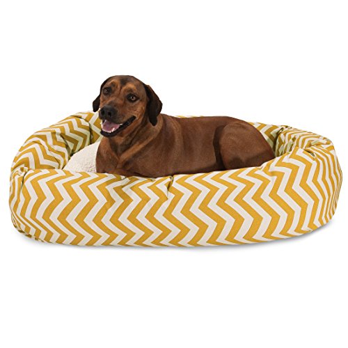 Image of Majestic Pet 52 Inch Chevron Sherpa Calming Dog Bed Washable - Cozy Soft Round Pet Bed with Spine for Head Support - Fluffy Donut Bed 52x35x11 (inch) - X- Large - Yellow