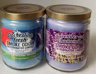 Smoke Odor Exterminator 13 oz Jar Candles Assortment Two Fragrances Bundle Clothesline Fresh / Lavender with Chamomile.