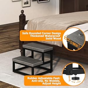 2 step wooden step stools for adults kids heavy duty stepping stools wooden bed step stools for high beds non slip 2 bedside foot stool with 500 lbs capacity kitchen bed rvs step gray  urban country home decor