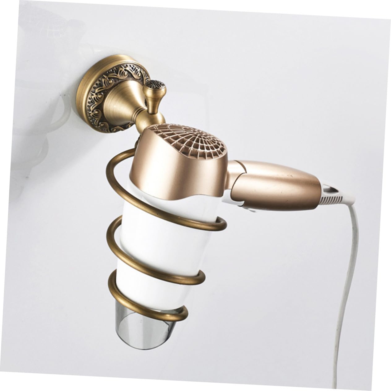 Gatuida Soporte Sostiene de Pelo Dorado Espiral para en de Cobre el Secador Herramientas para Estante y Protege de Peluquería para Baño Dormitorio