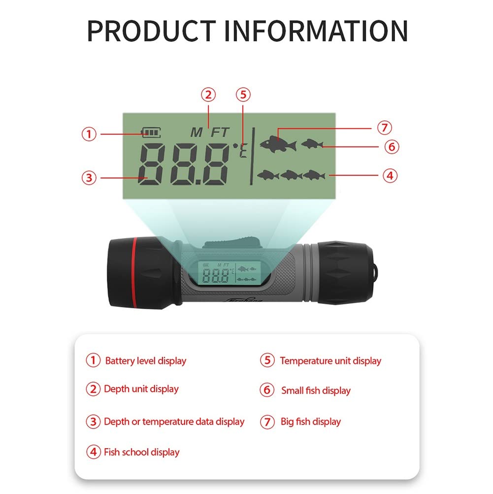CUNTO Buscador de Peces inalámbrico para Pesca de Invierno, sonda ecosonda con conexión Bluetooth, Temperatura, Pantalla LCD, Mango Digital, buscador de Profundidad portátil a Prueba de Agua