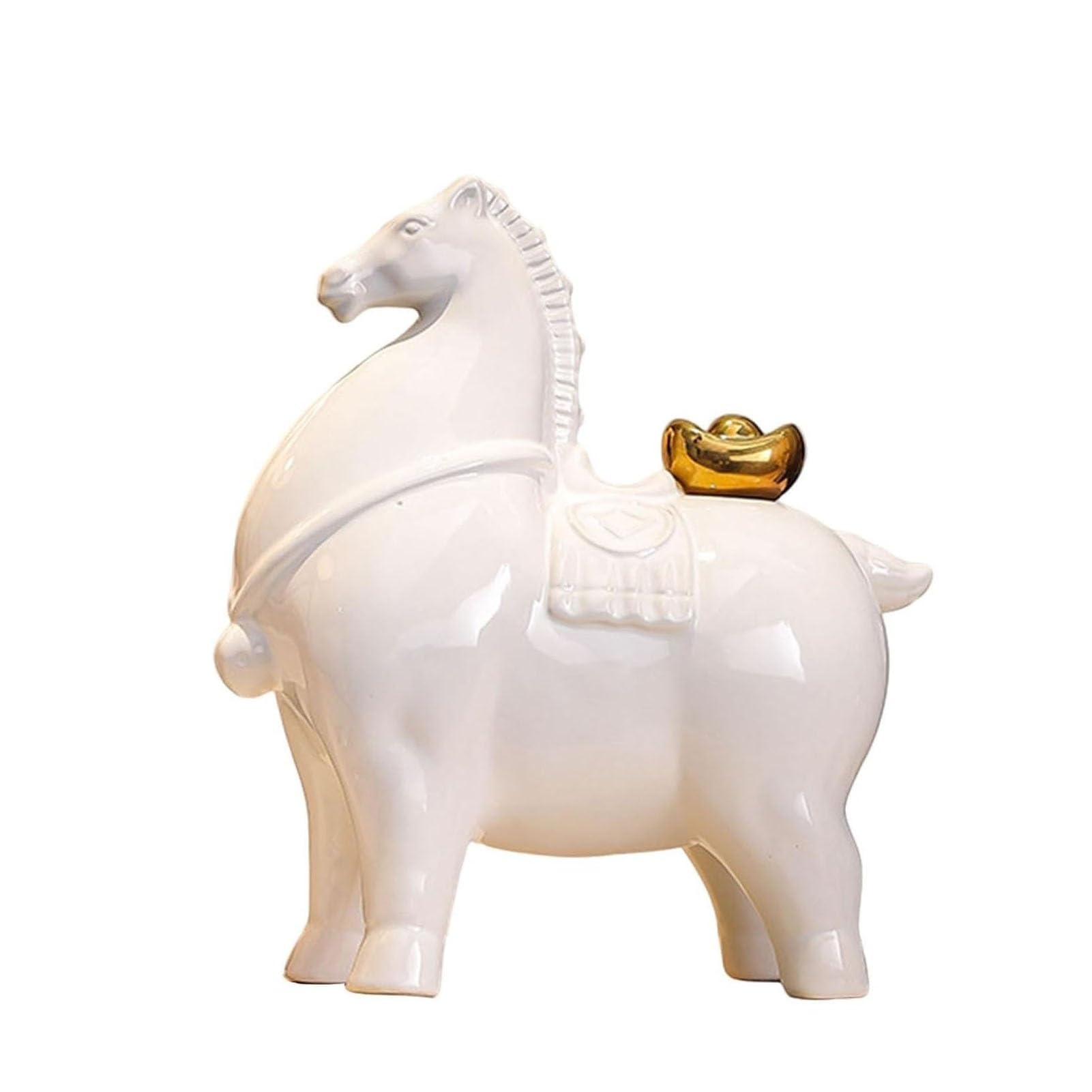 JOUFNING Art Statue Desk Decor - 25cm Horse Statue Ceramic Animal Sculpture, Tabletop Figurine Modern Ornament, for Office Home Bedroom Living Room, Funny Gifts(White -a)