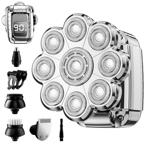 Afeitadoras de cabeza para hombres calvos, afeitadoras de cabeza mejoradas 2024 para hombres, IPX7 impermeable húmedo/seco para hombre con 9 cabezales de afeitadora giratorios, afeitadora de cabeza