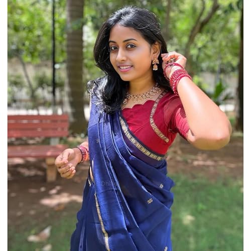 Image of Original Maheswari Cotton Silk Saree for Women | Kanjivaram Pure Silk Cotton Sari with Blouse | Zari Work | Tassels | Handloom Weave