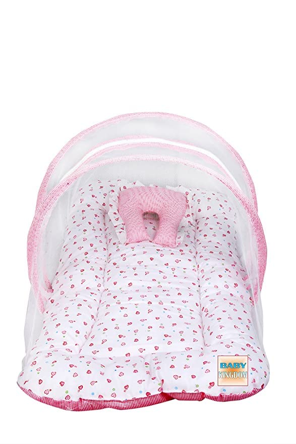 Baby Bedding with Mosquito Net Set Sleeping for 0-9 Month Babies - Pink Heart Color-image-1