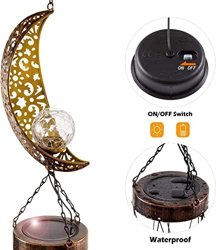 lifemet Wind Chimes Solar Lights - Powered LED Moon Night lights outdoor Garden Waterproof Metal Windbell Chime Light Lamp for Patio Deck Lawns Yard Patio
