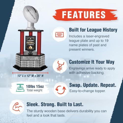 Image of TrophySmack 19-Year Perpetual Fantasy Football Trophy, Custom Engraved