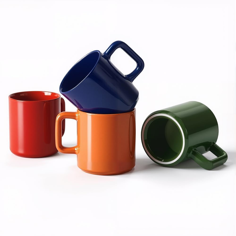 Ceramic Coffee Mugs 12 Oz Set of 4 - Solid Colors Comfortable Handles - Gifts for Women and