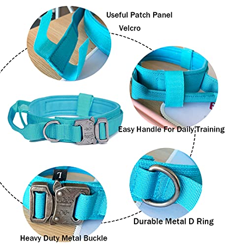Tactical Dog Collar Military Dog Collar Adjustable Nylon Dog Collar Heavy Duty Metal Buckle With Handle For Dog Training (Blue,L) #TOP3