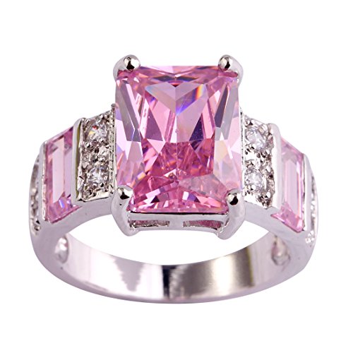 Psiroy 925 Sterling Silver Created Pink Topaz Filled Wide Band Engagement Ring Size 7