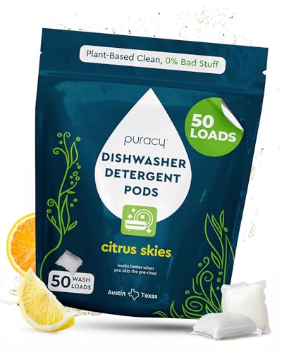 Puracy Dishwasher Pods, Natural Dishwasher Detergent, Citrus Skies Dish tabs - Enzyme-Powered, Spot & Residue Free - TikTok Trend Items, Must Haves from TikTok Made Me Buy It (Citrus Skies, 50 Count)