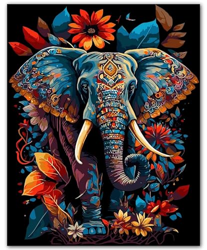 ZUKIY Boho Spirit Floral Elephant - 8x10 Unframed Elephant Poster Wall Art - Colorful Indian Animal Print for Boho Bedroom, Living Room, Bathroom, or Office - Vibrant Wildlife Decor for Any Space