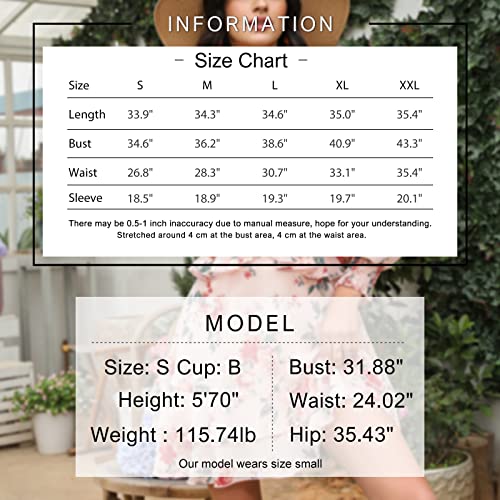 Exlura Womens Floral Ruffle Sun Dress Sundress Tiered Square Neck Long Sleeve Off Shoulder Smocked Skater Mini Dress Pink #TOP5
