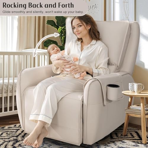 Image of Power Recliner Gliders for Nursery, Electric Swivel Rocker Recliner Chair, Comfy Upholstered Living Room Reclining Rocking Chairs with Lumbar Support (Cream, 41 inch X 40 inch X 36 inch)