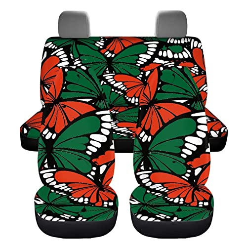 Image of Universal Auto Car Seat Cover Full Set Red Butterfly Print Stylish Durable Easy Install Car Seat Protector for Women Breathable Comfortable Front Back Seat Cover Universal Fit Most Cars Trucks