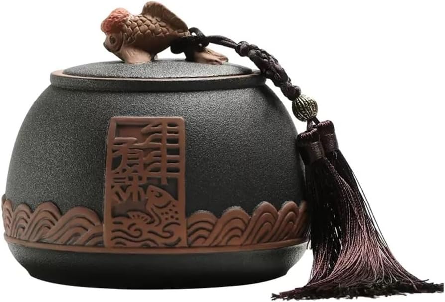 Tea Container Retro Rough Pottery Loose Tea Tin Storage Caddy Canister Container Tins Jar with Airtight Lid
