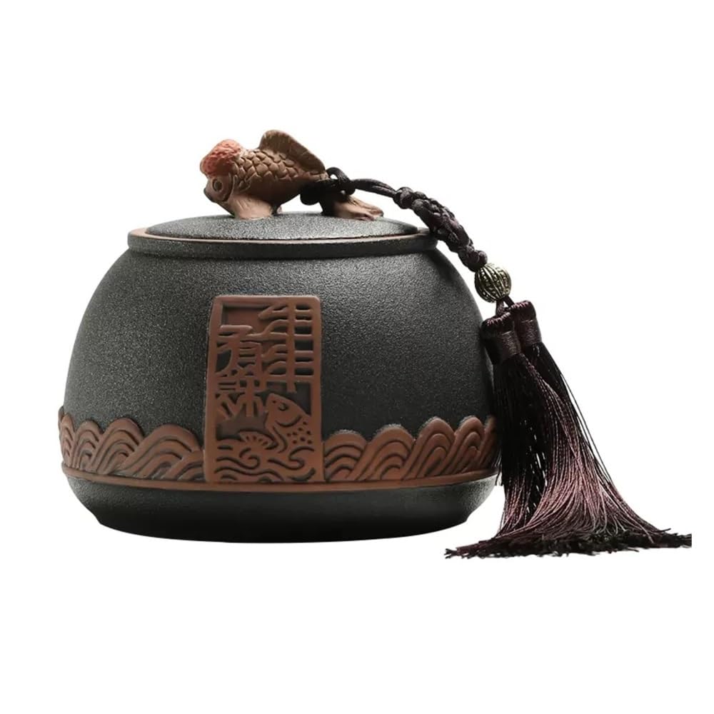 CHENGAIJIAN Tea Canister Retro Rough Pottery Loose Tea Tin Storage Caddy Canister Container Tins Jar with Airtight Lid