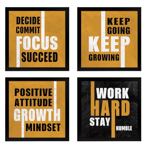 Image of Chaka Chaundh - Motivational Quotes frames for OFFICE & STUDENT- business and study room -Decide Keep Commit Going Focus Keep Succeed Growing Positive Work Attitude Growth Hard Mind-set Stay Humble - (11 X 11 inches - set of 4)