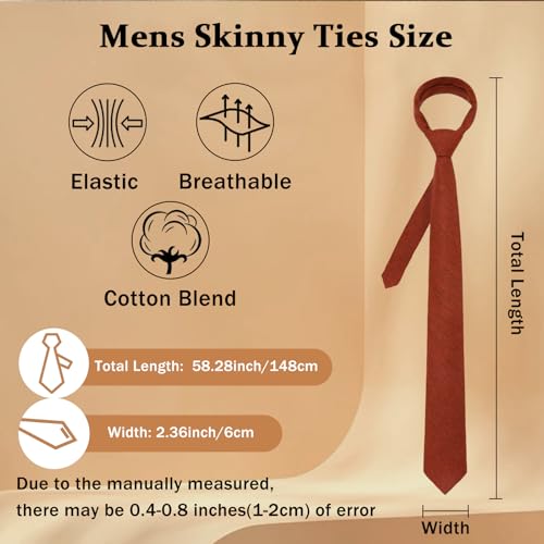 Image of LJBFNN Skinny Ties for Men, Cotton Linen Orange Mens Tie Solid Necktie Slim Neck Ties for Wedding Party Groomsmen
