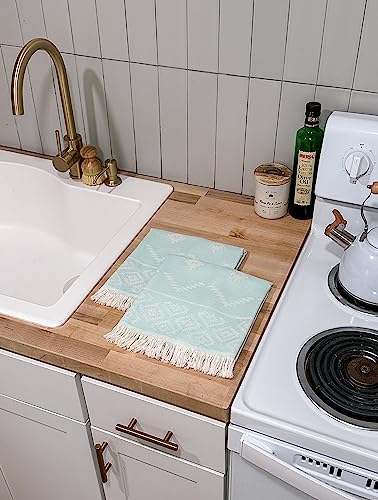 Ray Silver Aztec Turkish Hand Towels Set Of 2 100% Cotton Peshtemal Soft Feel 18 X 36Inches Light Weight Travel Camping Bath Sauna Beach Gym Pool Blanket Quick Dry Oversized Towel (Green, Hand Towel) #TOP2