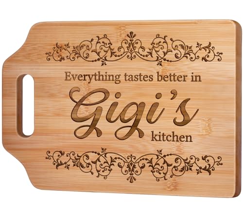 AceThrills Gigi Gifts for Grandma, Gigi Birthday Gifts- Engraved Bamboo Cutting Board 12.3"L × 8.7“W × 0.4"Th