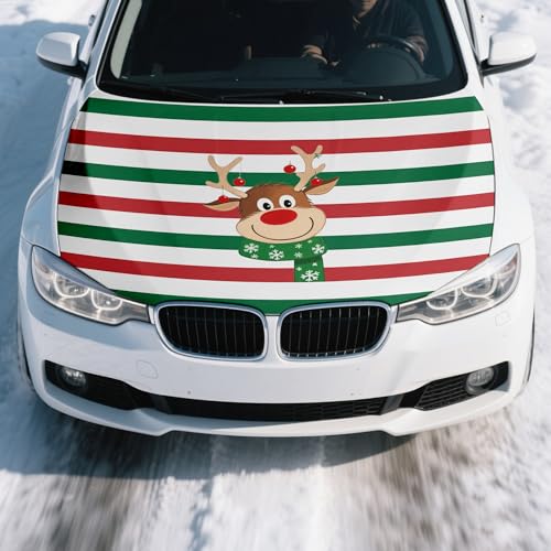 4x5 Foot Christmas Deer Car Hood Cover Polyester Elastic Fabric Removable Automotive Accessories Decorative Most Automotive Christmas Decorations