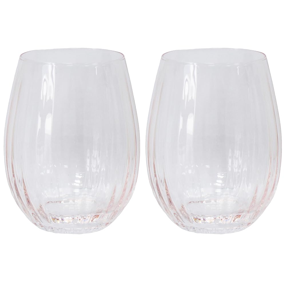 Stemless Glasses Pink Set of 2 Decor Gift Collectible Display Novelty Accessory