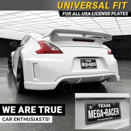 Image of Premium Slim Carbon Fiber Design License Plate Frames - 2 Pack, Rust-Free Stainless Steel & Rattle-Free, Street Legal, Universal with Screw Caps, Thin Metal Front & Rear Car Tag Holders for Men