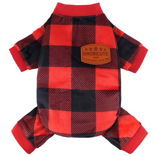 Dog Christmas Pajamas Soft Velvet Red Plaid Dog Christmas Outfit Warm Pet Winter Clothes for Small Medium Large Pet Dogs Cats