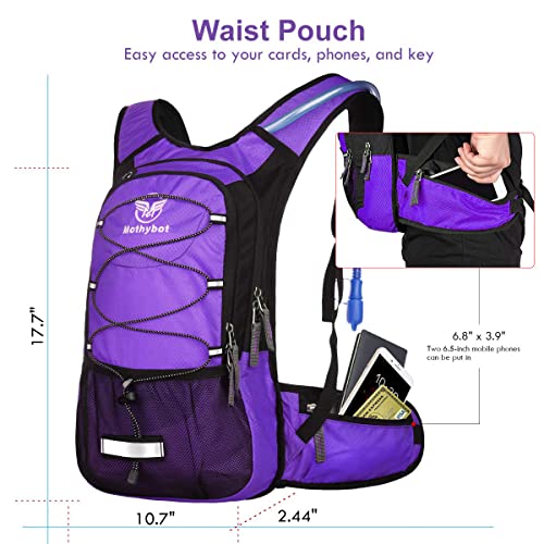 Image of Mothybot Insulated Hydration Backpack Pack with 3L BPA Free Leak Proof Water Bladder, Large Storage Lightweight Hiking Daypack with Waist Pouches & Cooler Layer, for Running, Biking, Camping, Festival