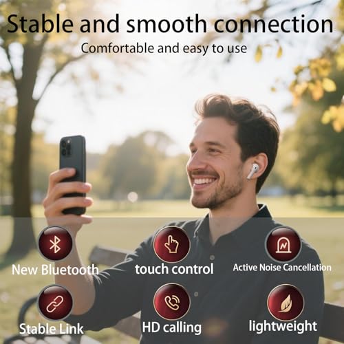 Image of Wireless Earbuds with Active Noise Cancellation,40H Playtime,Bluetooth 5.3 Headphones,Hi-Fi Stereo Sound IPX7 Waterproof (Cloud White)