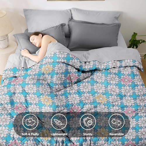 Image of Amazon Brand - Umi 220 GSM Reversible Microfiber AC Comforter /Duvets for Mild Winter | All Season King Size 3 Layered Quilted Blanket for Double Bed (228 cm x 254 cm Blue & White & Pink)