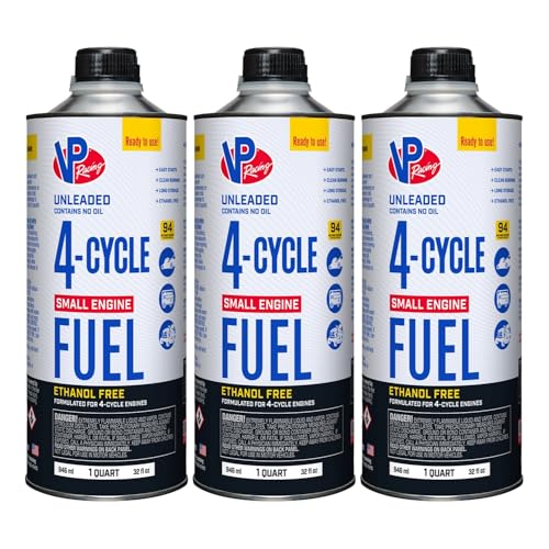 VP Racing Fuels 6205 SEF 4-Cycle Fuel - For 4-Stroke Lawn Mower, Snow Blower, Chainsaw - Ethanol-Free, Quart (3 Pack)