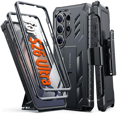 FNTCASE for Samsung Galaxy S26-Ultra Case: [2 Front Frames] [Built-in Screen Protector] [Belt Clip Holster & Kickstand] [Military-Grade Protection] Heavy Duty Full Body Shockproof Rugged Cover Black by FNTCASE - Used condition - US$20.99