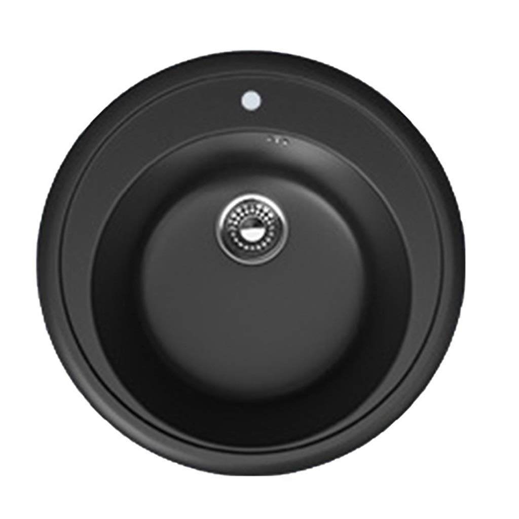 ZQFHSX Kitchen Sinks Fixtures Quartz Stone Sink Round Bar Single Basin Household Dishwashing Pool Tableware Cleaning (Color : Black, Size 51 * 22cm)