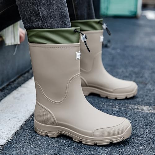 Image of WOWSTICK Waterproof Rain Boots for Men and Women Lightweight Slip Resistant Fishing Deck Garden Mid-calf Outdoor Work Booties