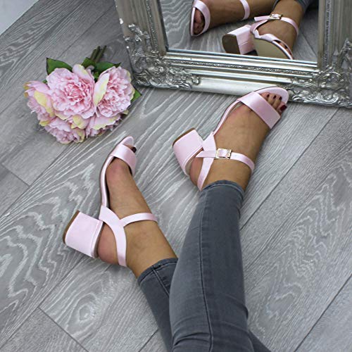 AJVANI Womens ladies mid low block heel peep toe ankle strap strappy party sandals size - Image 13