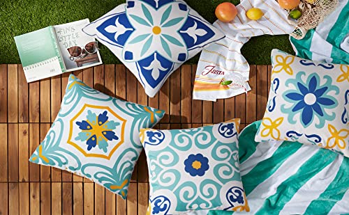 Outdoor Waterproof Throw Pillow Covers Set Of 4 Floral Printed And Boho Farmhouse Outdoor Pillow Covers For Patio Funiture Garden 18X18 Inch Blue #TOP4