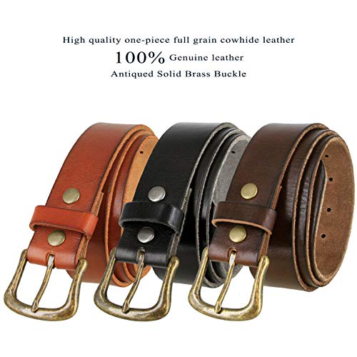 Genuine Full Grain One-Piece 100% Leather Belt With Polished Solid Brass Buckle 1-1/2"(38mm) Wide - Assembled in the U.S3