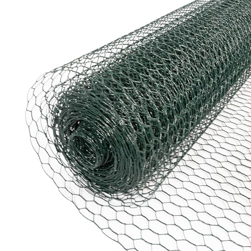 LEMODO Maschendraht-Zaun 100cm hoch, Hasendraht PVC-beschichtet, Kaninchendraht mit 13 mm Maschengröße, Wühlmausgitter aus Sechseckgeflecht, stabiler Drahtzaun, Hühnerzaun mit 25 m Länge