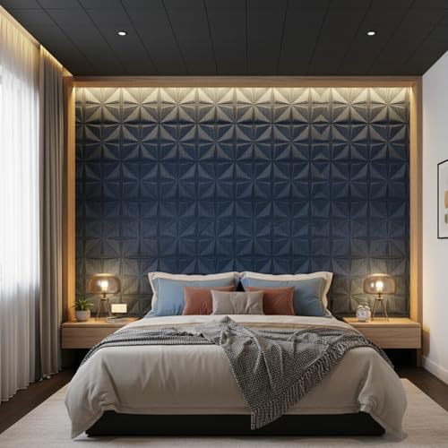 Image of Kayra Decor PVC Panel for Wall Bloom Design, Electric Blue Color 19.7 inch x 19.7 inch (Pack of 18) - Covers 48.51 Sq. Ft.