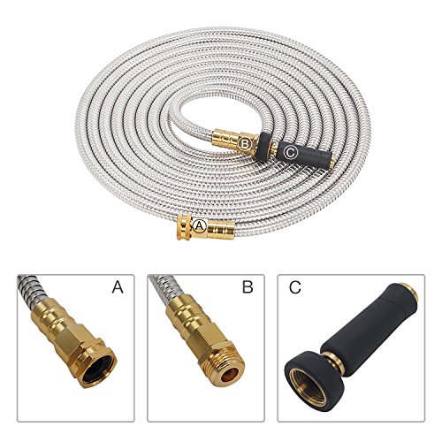 Touch-Rich 304 Stainless Steel Garden Hose, Lightweight Metal Hose With Free Nozzle, Guaranteed Flexible And Kink Free (25Ft, Stainless) #TOP1