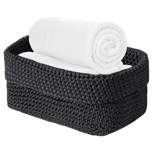 1pcs Häkelkorb,Korb für Aufbewahrung,Korb für Gästehandtücher,Organizer Boxen,Aufbewahrungskorb,Regalkörbe,Ordnungsboxen Küche,für Handtücher,Kosmetik,Schlüsseln,Schmuckstück,21 * 12 * 15.5cm-Schwarz