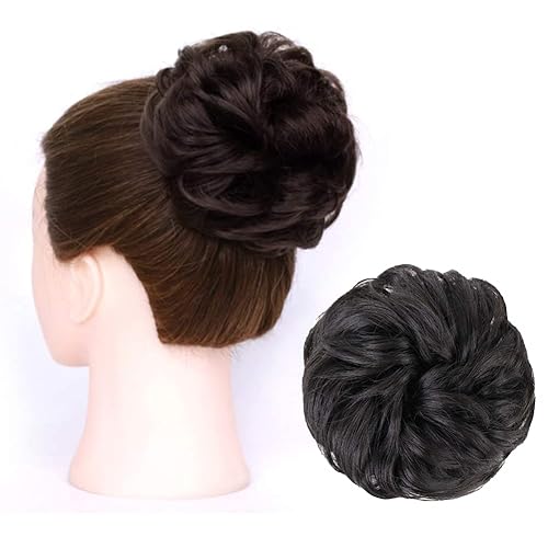 Miniatura 6 de Extensiones de cabello ondulado y rizado con moño, moño despeinado, moño para mujeres y niñas, pieza desordenada con banda elástica para niños,