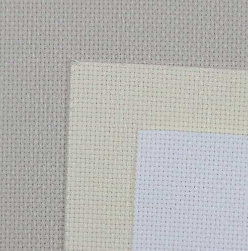 Image of KCS 3 pc of 15 inch x 18 inch(38cmx45cm) Counted Cross Stitch Cotton Aida Cloth Needlework Rolled Fabric Box,14CT,Pearl Grey+White+Ecru