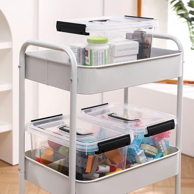 4 Pack Plastic Storage Bins with Lids and Handle, Clear Plastic Latching Box for Storage, Stackable Storage Containers for Organizing, 5 Quart