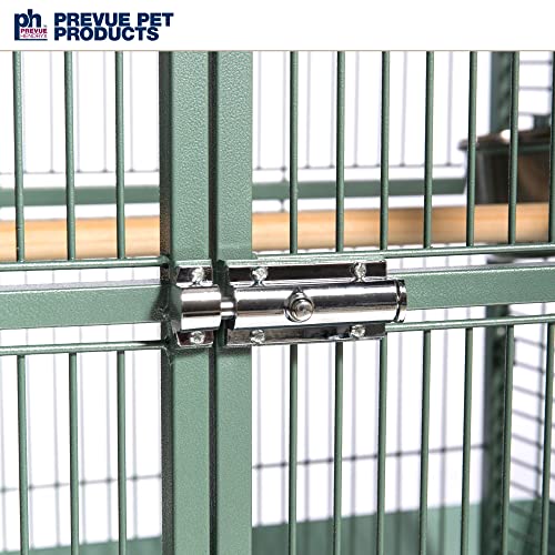 Image of Prevue Pet Products Wrought Iron Select Bird Cage - Large Steel Cage with Rolling Stand, Seed Guards, and Playtop, Durable Design, Ideal for Conures and Medium Birds - Sage Green