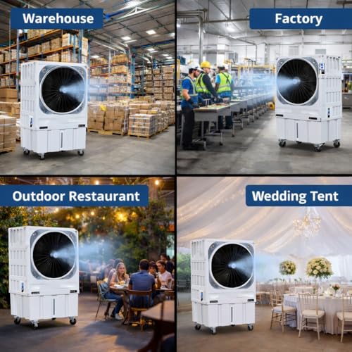 Image of Everest 200 Desert Air Cooler Commercial 3000 Sqft | 13000 m /h Airflow | 30 Inch Fan | 100mm Honeycomb Pads | 500W High Performance Cooler for Large Rooms, Halls, Warehouses & Outdoor Use (White)