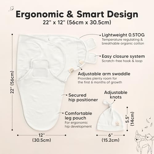 Image of KeaBabies 3-Pack Swaddles for Newborns, Girls, Boys with Hats - Organic Soft Baby Sleep Sacks, Breathable Baby Swaddle 3-6 Months Beanies Set, Premie Infant Sleep Sack 0-3 Months (Soft White)